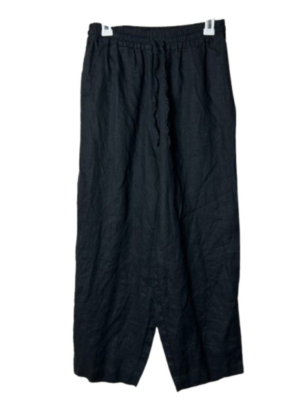 Magic linen solid black 100% linen drawstring tapered leg pants womens M